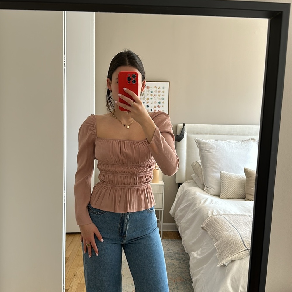 DUSTY ROSE ROUCHED TOP // REFORMATION // SIZE XS